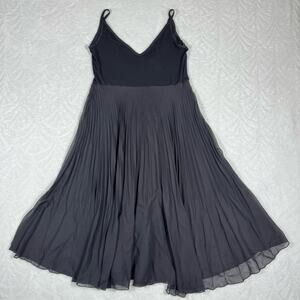 See You Monday Black Sleeveless Tank V-Neck Midi Dress Pleated Skirt Women's M